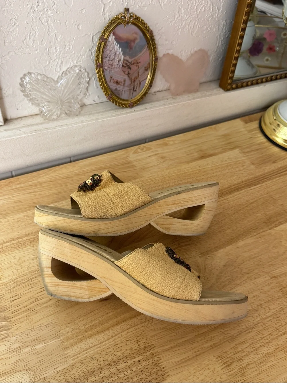 No Boundaries Cut Out Platform Wedge Slide Sandals Size 8 Y2K Cottagecore